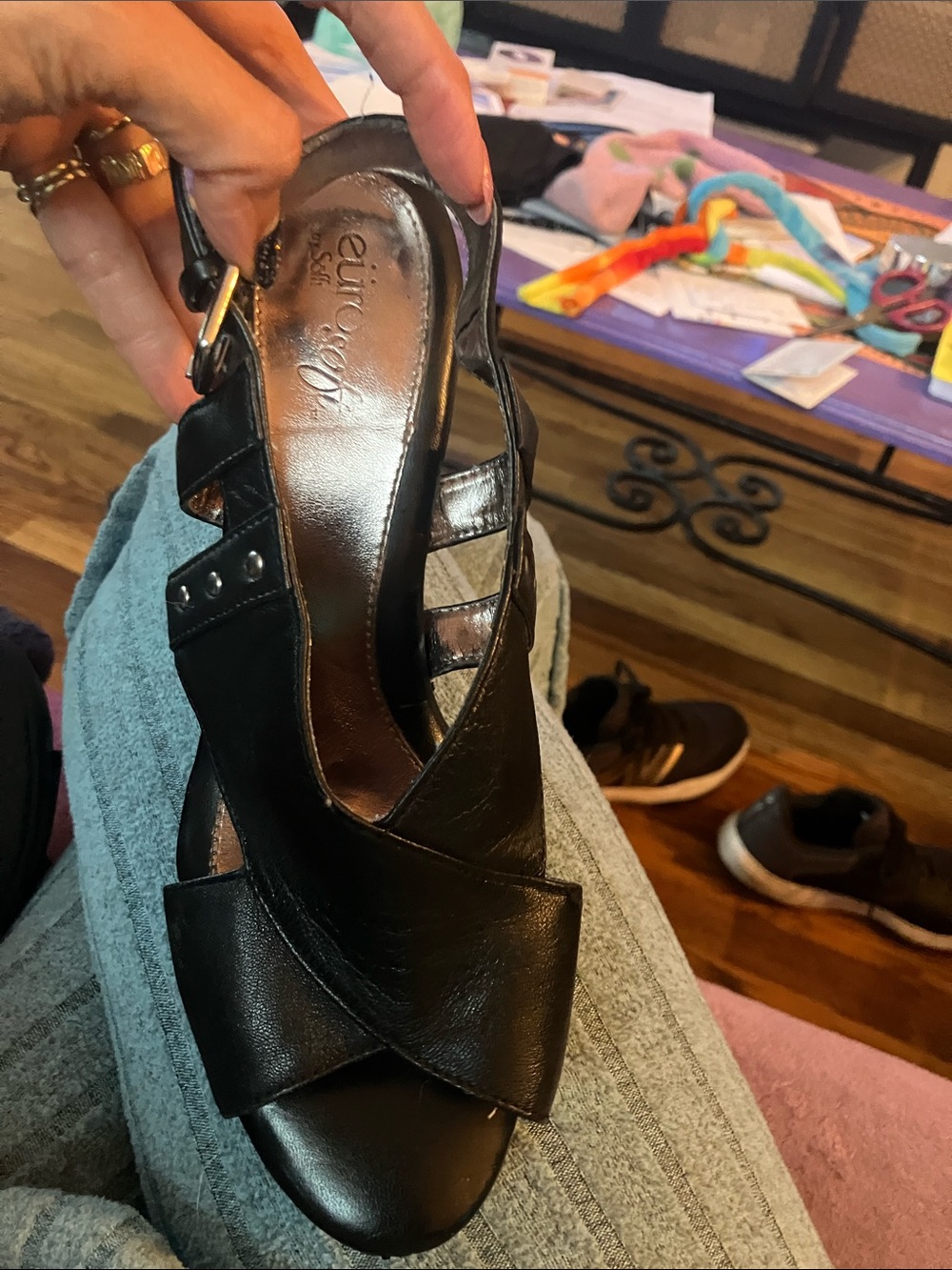 Classic Black Leather Peep-Toe Slingback Heels with Buckle